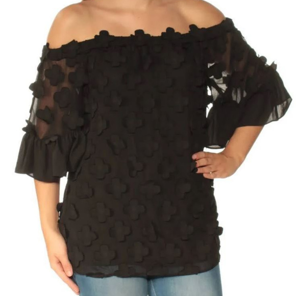 Alfani Tops - Alfani Black Off Shoulder Ruffled Top Blouse 8